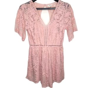 Entro Pink Boho Lace Romper, Size L